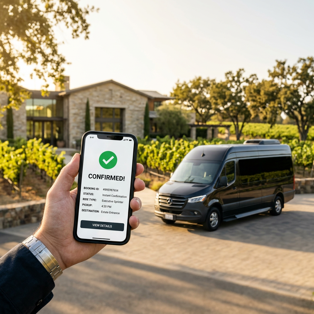 Ride Eaze Napa Valley wine tour transportation advertisement showing private vehicle service