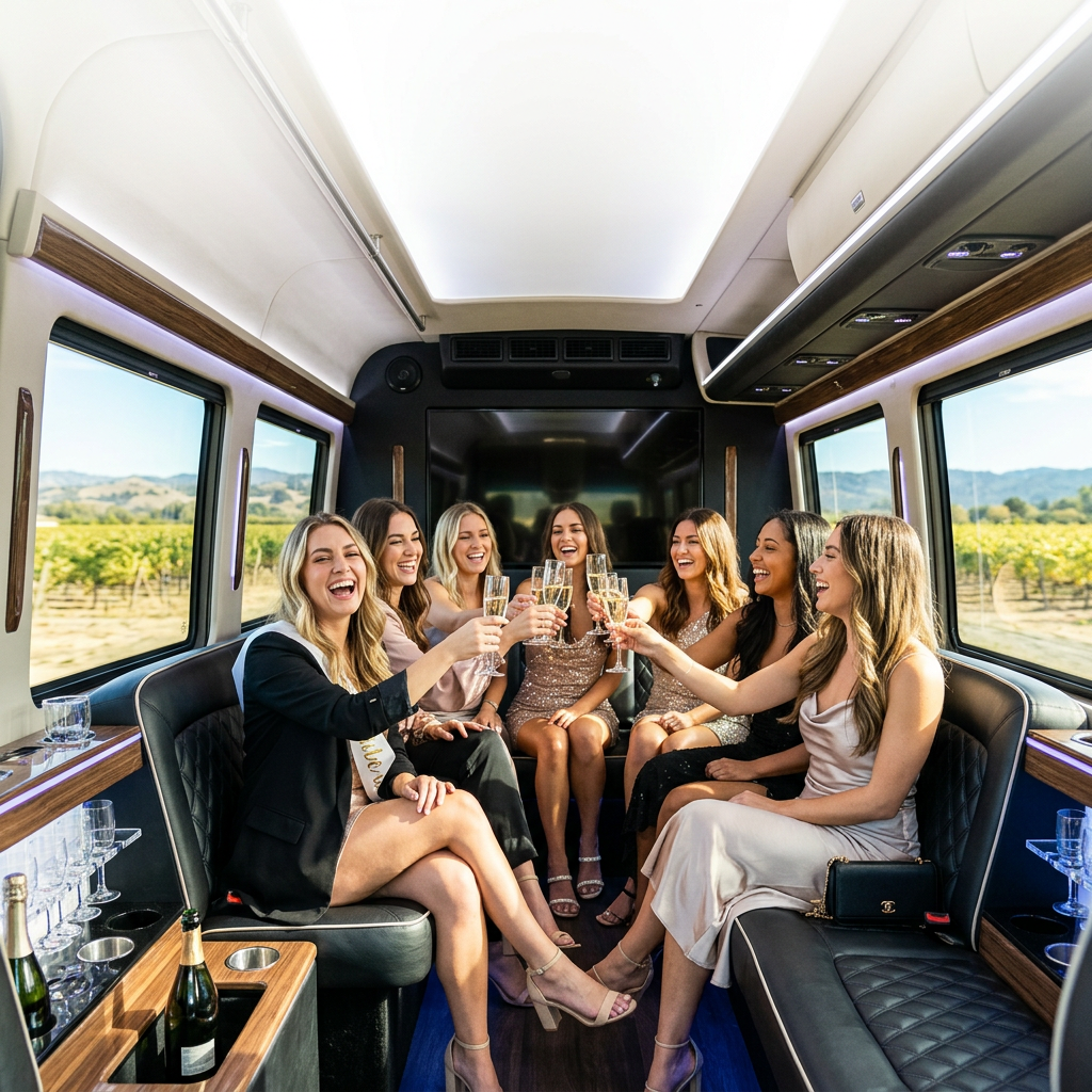 Group of women enjoying a private Napa Valley wine tour with Ride Eaze transportation