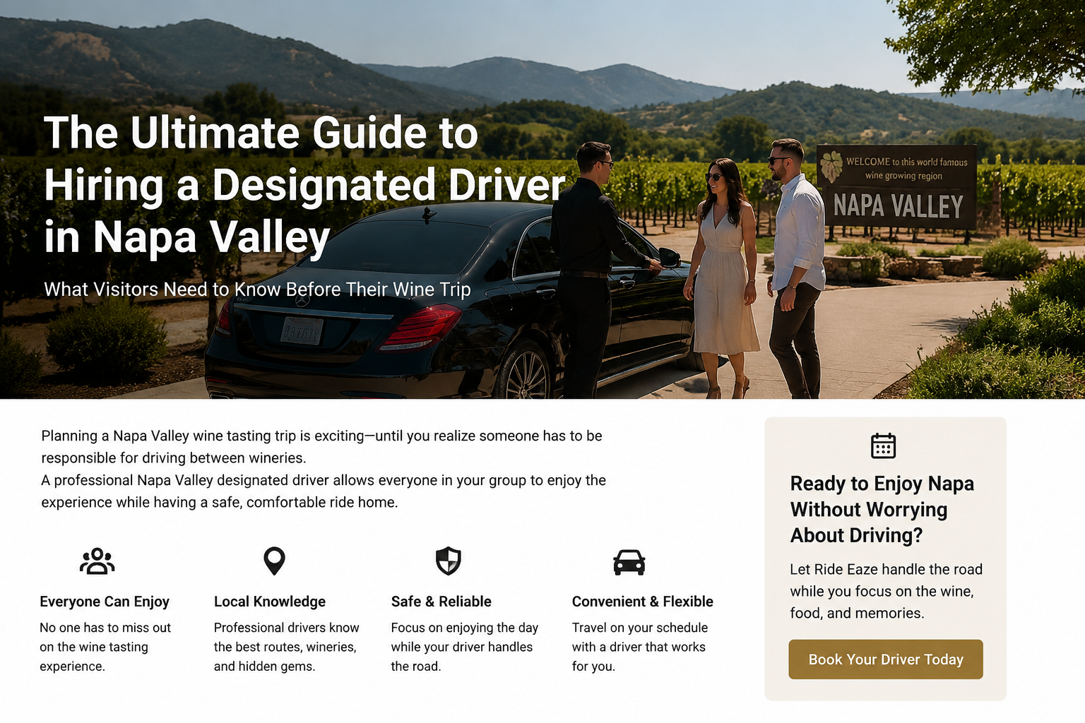 Napa Valley designated driver service helping wine tasting guests enjoy a safe ride
